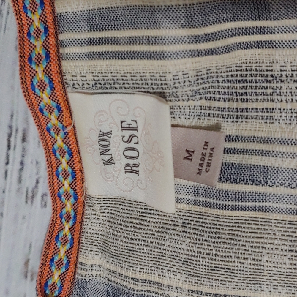 KNOX ROSE WOVEN LOOK STRIPES BOHO TOP WITH FRINGE - Picture 6 of 9